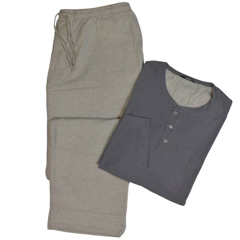 NEW NERO PERLA men's cotton flannel pajama set in gray